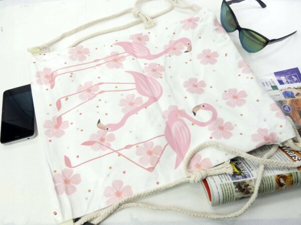 Mocny duży worek plecak torba gumowany flamingi