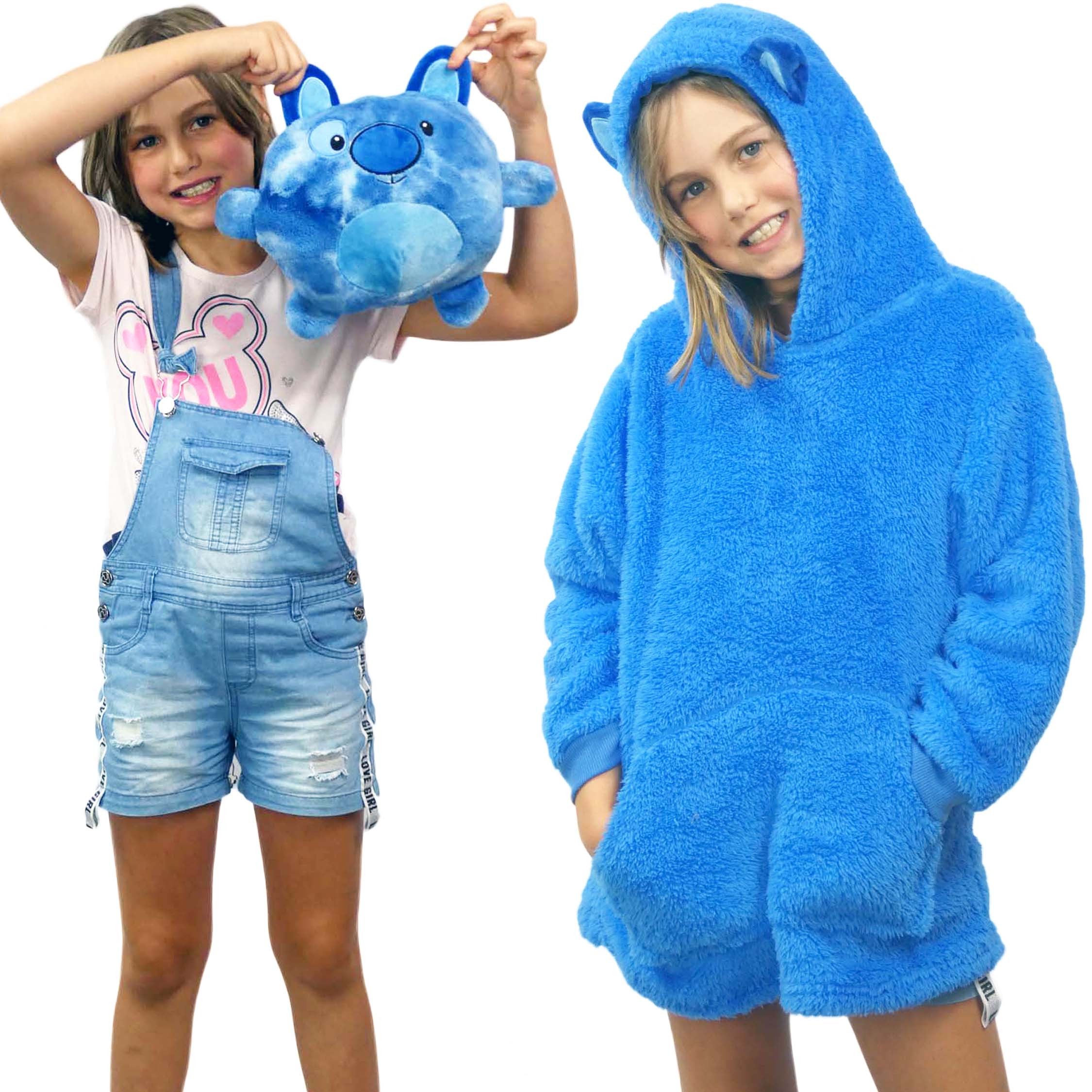 Bluza dziecięca z kapturem poduszka niebieska