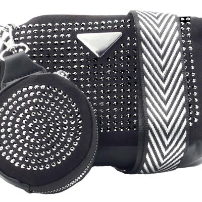 TOREBKA DAMSKA NERKA BAG KOPERTÓWKA Z PORTFELIKIEM CEKINY CZARNA