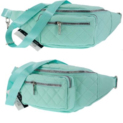 DAMSKA SASZETKA NERKA TOREBKA CROSSBODY BAG NA RAMIĘ SELEDYNOWA PIKOWANA