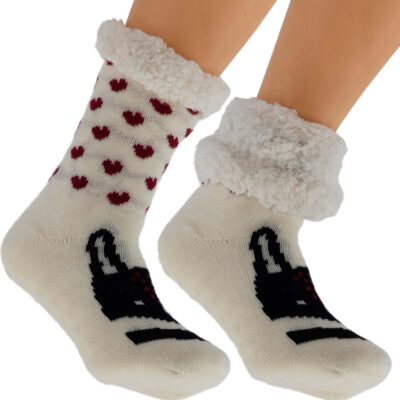 Skarpetki Damskie na Zimę Grube PODSZYTE MISIEM KOTEK 36-41