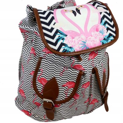 DUŻY KOLOROWY WYTRZYMAŁY PLECAK SZKOLNY FLAMINGI