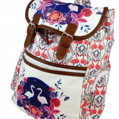 DUŻY KOLOROWY WYTRZYMAŁY PLECAK SZKOLNY FLAMINGI