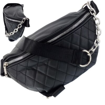 DAMSKA SASZETKA NERKA TOREBKA CROSSBODY BAG NA RAMIĘ CZARNY PIKOWANA