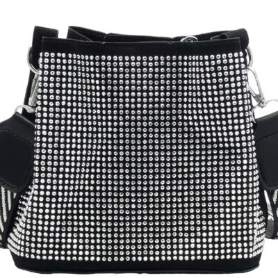 DAMSKA TRZY KOMOROWA SASZETKA NERKA BAG NA RAMIĘ  CEKINY PASEK SREBRNA