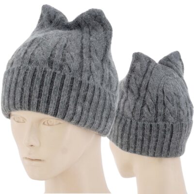 CIEPŁA CZAPKA DAMSKA KOCIE USZKA DZIANA SZARA