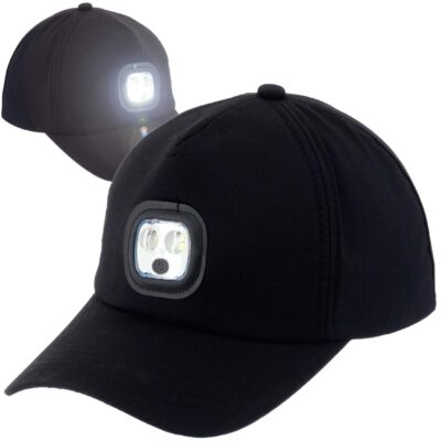 CZAPKA Z DASZKIEM PATROLÓWKA CZOŁÓWKA LED USB DLA SPORTOWCA WĘDKARZA CZARNA