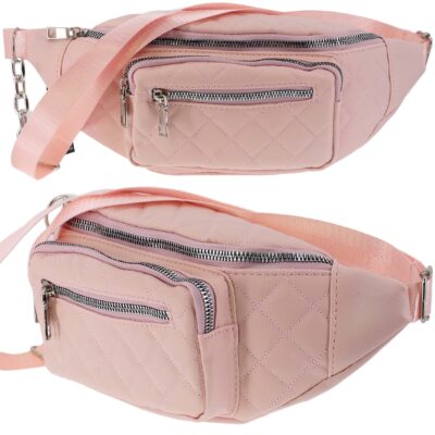 DAMSKA SASZETKA NERKA TOREBKA CROSSBODY BAG NA RAMIĘ RÓŻOWA PIKOWANA