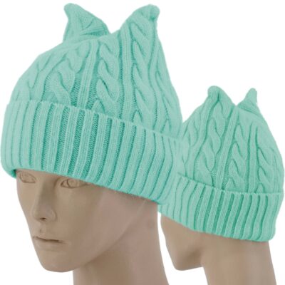 CIEPŁA CZAPKA DAMSKA KOCIE USZKA DZIANA ZIELONA