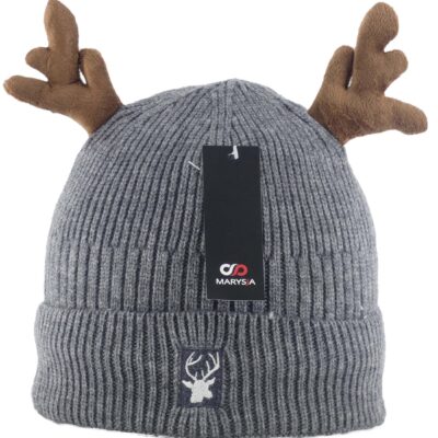 CZAPKA ZIMOWA DZIECIĘCA RENIFER SZARY - PASUJĘ RÓWNIEŻ DLA PANI / CZAPKA DZIECIĘCA RENIFER Z USZKAMI SZARY