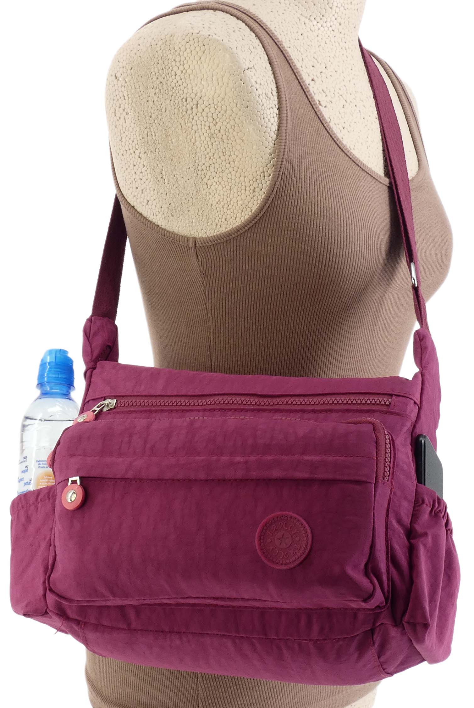 TORBA PODRÓŻNA DAMSKA NA RAMIĘ LISTONOSZKA LEKKA BAGAŻ PODRĘCZNY BORDO - obrazek 6