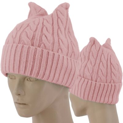 CIEPŁA CZAPKA DLA KOCIAR KOCIE USZKA DZIANA RÓŻOWA