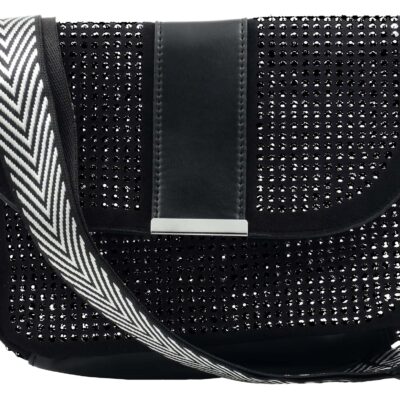 KOBIECA TOREBKA BAG NA RAMIĘ  CYRKONIE PASEK CZARNA GLAMOUR