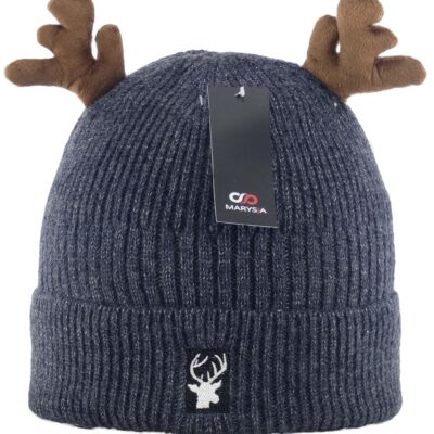 ZIMOWA CZAPKA DZIECIĘCA Z RENIFEREM - GRAFITOWY | ORYGINALNY, MIĘKKA, DLA CHŁOPCÓW I DZIEWCZYNEK