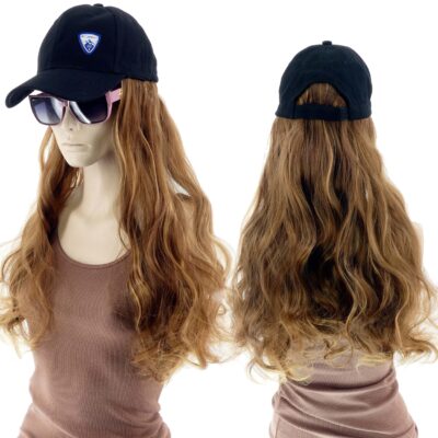 DAMSKA CZAPKA Z DASZKIEM I PERUKĄ REGULOWANY PASEK WŁOSY DŁUGOŚĆ 40CM BLOND