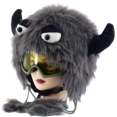 ZABAWNA NAKŁADKA NA KASK NARCIARSKI SNOWBOARDOWY MORDKA ROGI SZARA