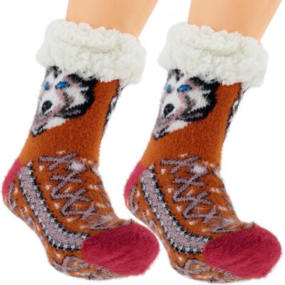 CIEPŁE DAMSKIE SKARPETY ZIMOWE PIESIO GÓRALSKIE KAPCIE 36-41 BRĄZOWE