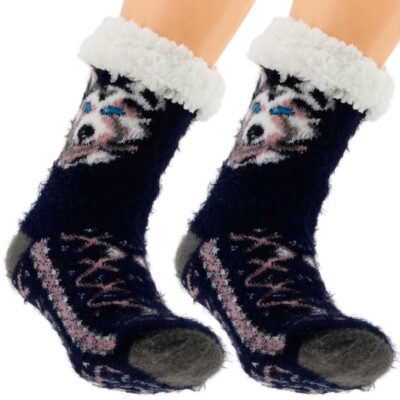 CIEPŁE MĘSKIE SKARPETY KAPCIE PIESKI ANTYPOŚLIZGOWE MIŚ GRANATOWE 41-46
