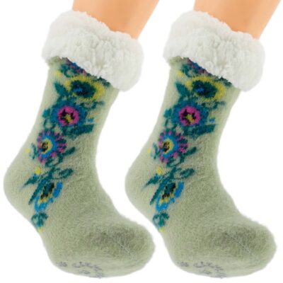 HIPOALERGICZNE DAMSKIE SKARPETY ZIMOWE Z MISIEM ANTYPOŚLIZGOWE KAPCIE 36-41