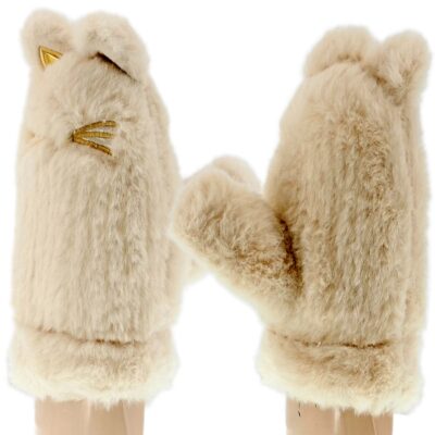 DZIECIĘCE ZIMOWE RĘKAWICZKI NIEZGUBKI NA SZNURKU KOTKI ECRU