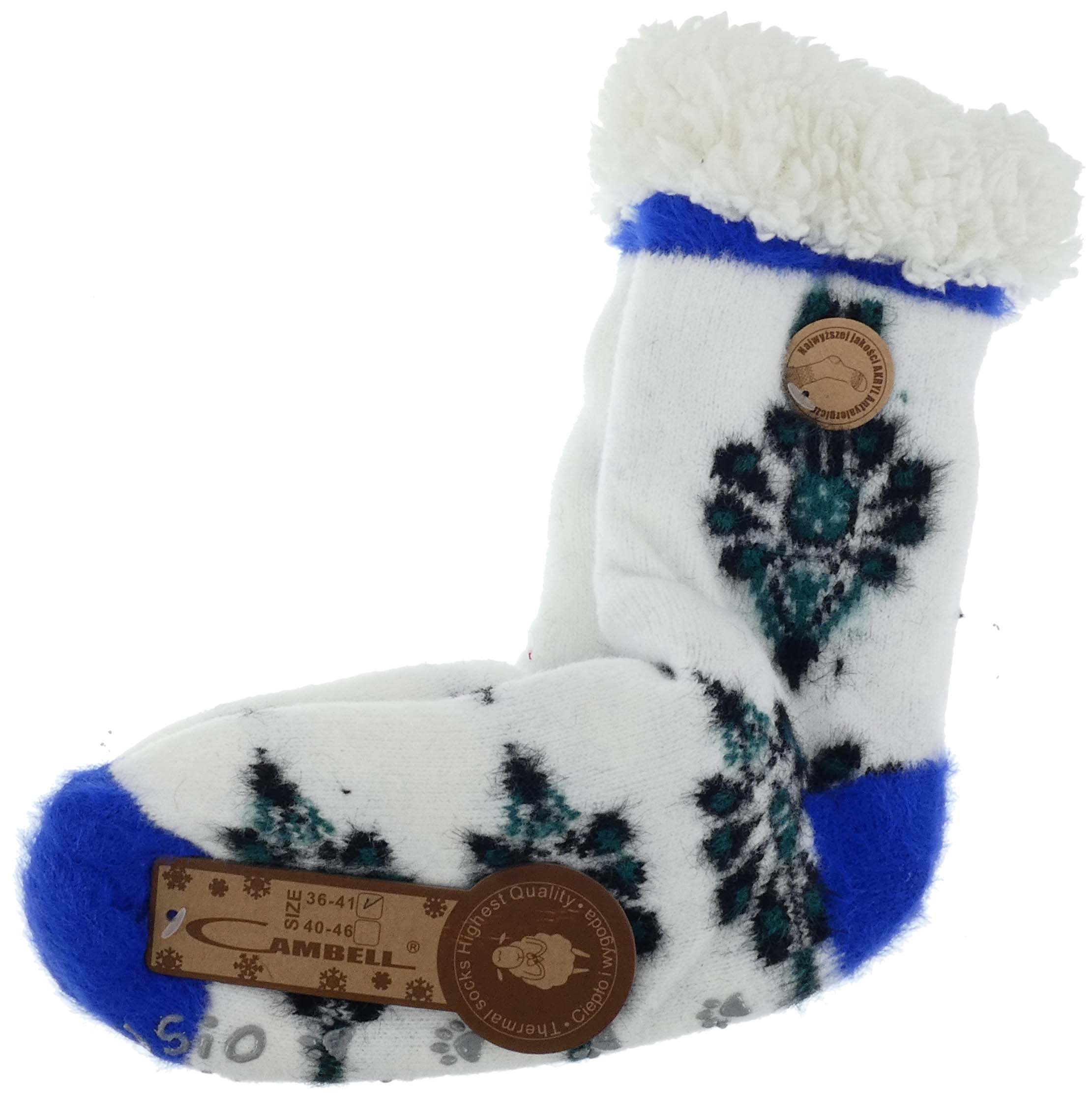 CIEPŁE DAMSKIE SKARPETY ZIMOWE PARZENICA GÓRALSKIE KAPCIE 36-41 NIEBIESKIE - obrazek 3