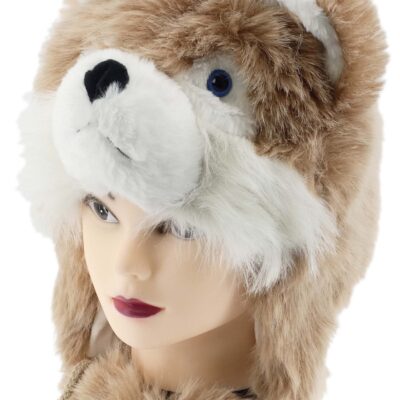 ZABAWNA CIEPŁA ZIMOWA CZAPKA KOBIECA Z FUTERKIEM MORDKA LISEK POMPONY