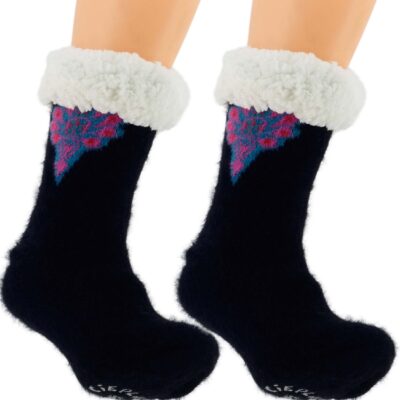 CIEPŁE MĘSKIE SKARPETY KAPCIE GÓRALSKIE ANTYPOŚLIZGOWE MIŚ CZARNE 41-46