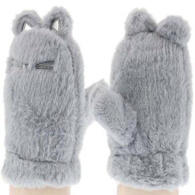 DZIECIĘCE ZIMOWE RĘKAWICZKI NIEZGUBKI NA SZNURKU KOTKI SZARE