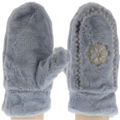 DAMSKIE ZIMOWE RĘKAWICZKI NIEZGUBKI NA SZNURKU Z HAFTEM SZARE