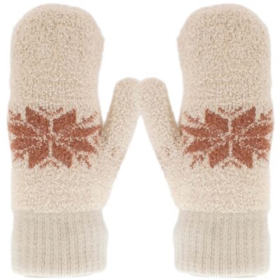 DAMSKIE JEDNOPALCZASTE ZIMOWE RĘKAWICZKI CIEPŁE ZE ŚCIAGACZEM BEŻOWE