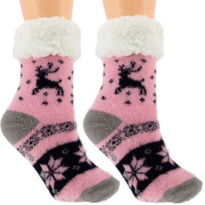 HIPOALERGICZNE DZIECIECE CIEPŁE SKARPETKI ZIMOWE KAPCIE ABS 28-31 RÓŻOWE