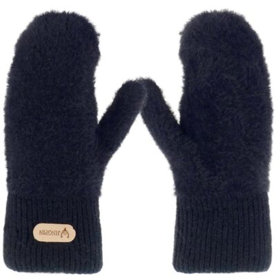 DAMSKIE JEDNOPALCZASTE ZIMOWE RĘKAWICZKI CIEPŁE ZE ŚCIAGACZEM CZARRNE