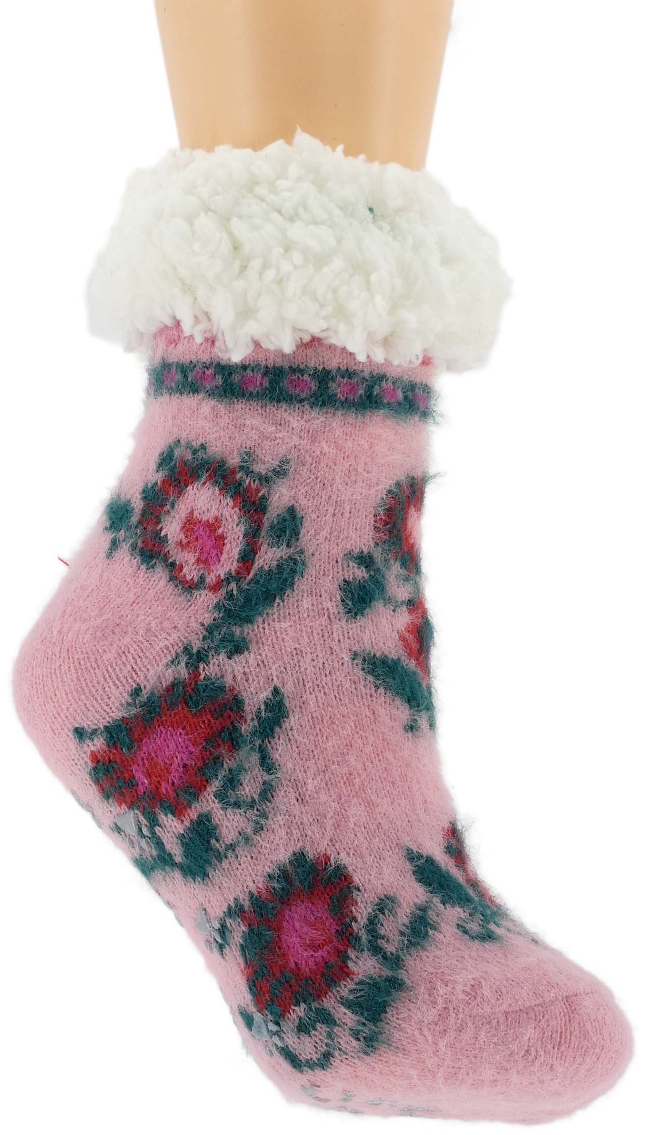 HIPOALERGICZNE DZIECIECE CIEPŁE SKARPETKI GÓRALSKIE KAPCIE ABS 28-31 RÓŻ - obrazek 4