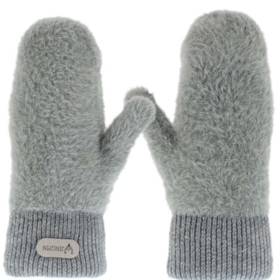 DAMSKIE JEDNOPALCZASTE ZIMOWE RĘKAWICZKI CIEPŁE ZE ŚCIAGACZEM SZARE
