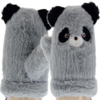 DZIECIĘCE JEDNOPALCOWE ZIMOWE RĘKAWICZKI NIEZGUBKI NA SZNURKU SZARE