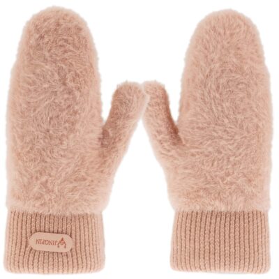 DAMSKIE JEDNOPALCZASTE ZIMOWE RĘKAWICZKI CIEPŁE ZE ŚCIAGACZEM RÓŻOWE