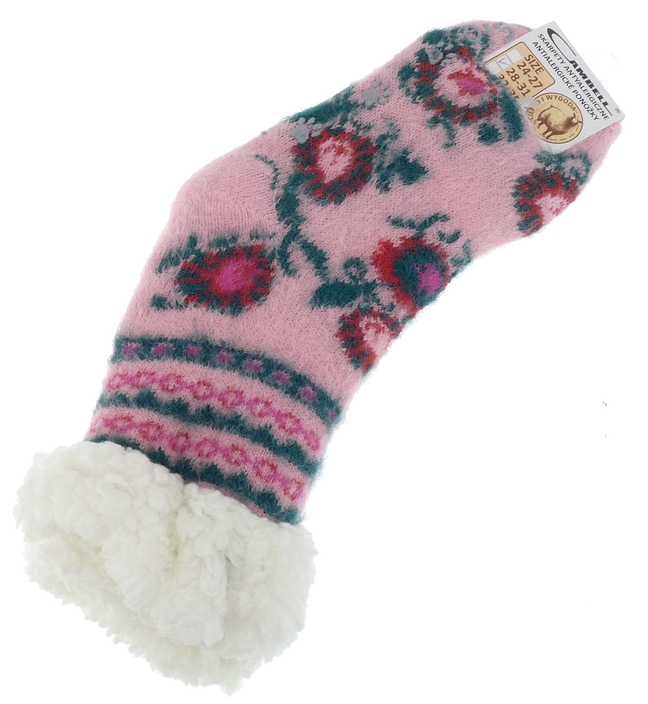 HIPOALERGICZNE DZIECIECE CIEPŁE SKARPETKI GÓRALSKIE KAPCIE ABS 28-31 RÓŻ - obrazek 3