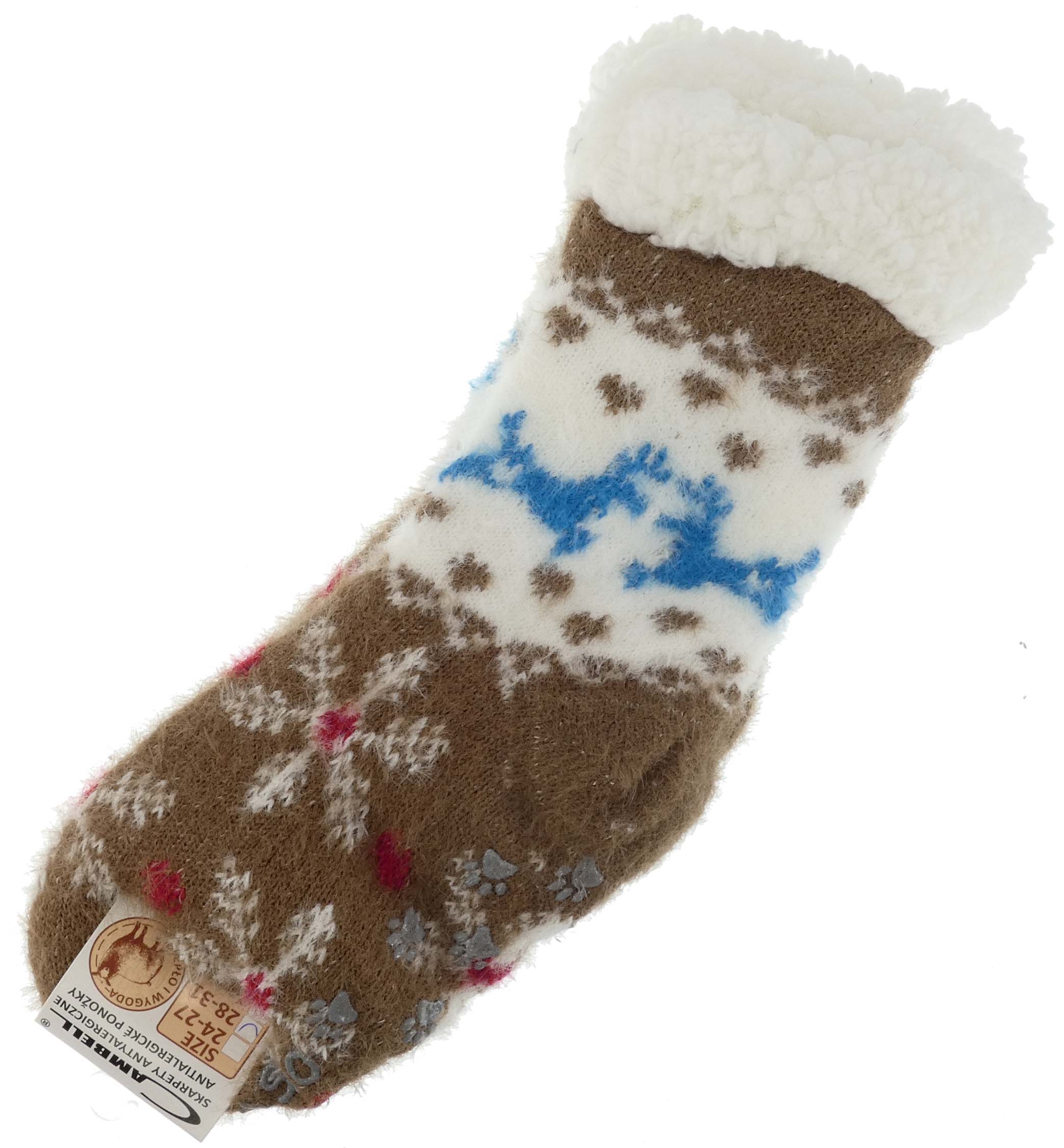 HIPOALERGICZNE DZIECIECE CIEPŁE SKARPETKI ZIMOWE ANTYPOŚLIZGOWE 28-31 BRĄZ - obrazek 2