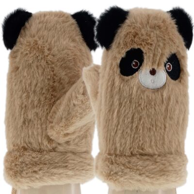 DZIECIĘCE JEDNOPALCOWE ZIMOWE RĘKAWICZKI NIEZGUBKI NA SZNURKU BRĄZOWE