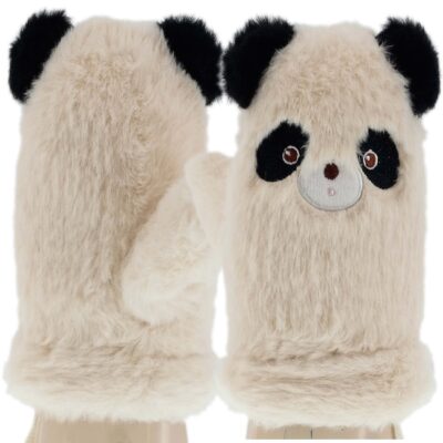 DZIECIĘCE JEDNOPALCOWE ZIMOWE RĘKAWICZKI NIEZGUBKI NA SZNURKU BEŻOWE