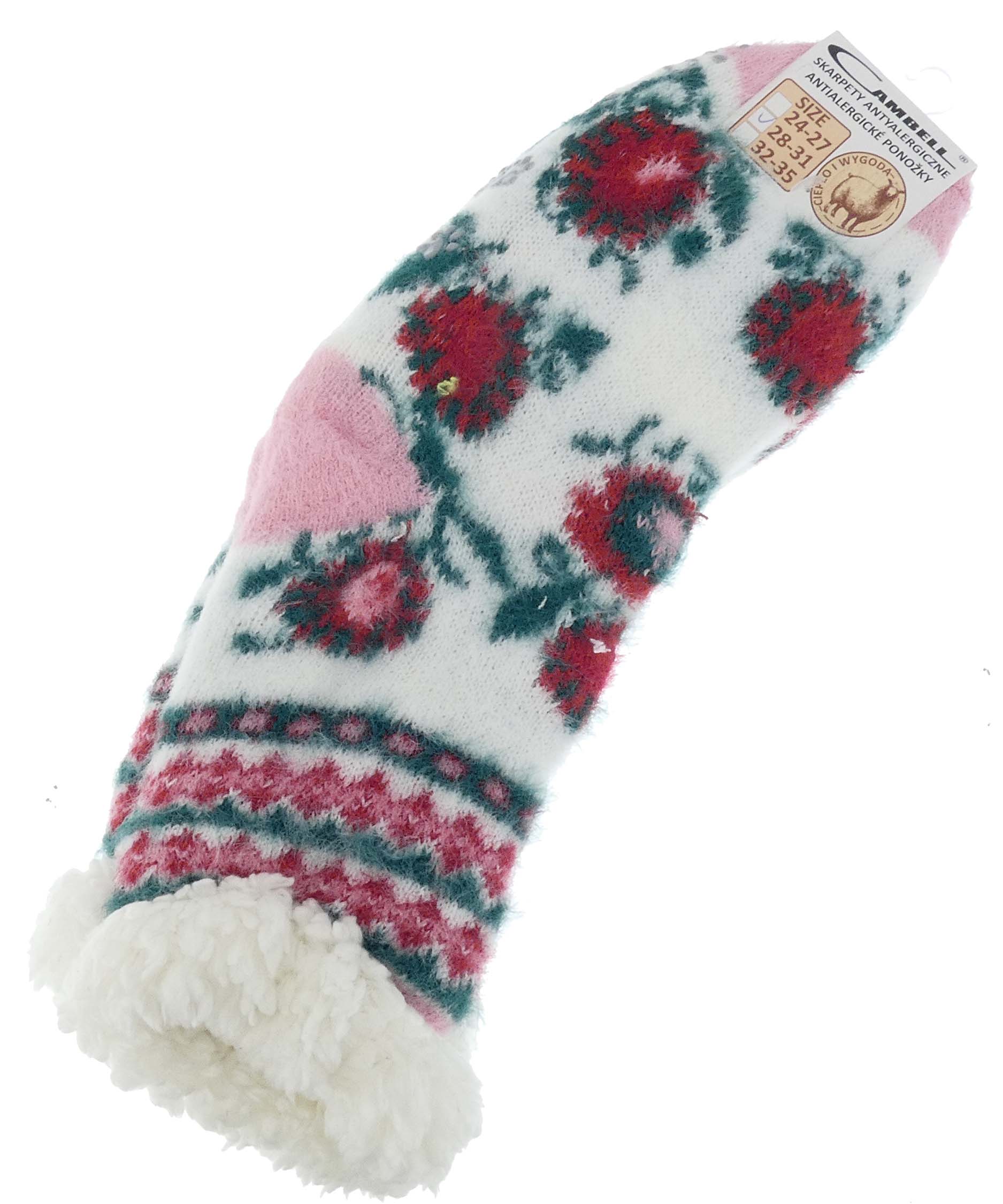 HIPOALERGICZNE DZIECIECE CIEPŁE SKARPETKI GÓRALSKIE KAPCIE ABS 28-31 RÓŻ - obrazek 3