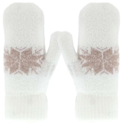 DAMSKIE JEDNOPALCZASTE ZIMOWE RĘKAWICZKI CIEPŁE ZE ŚCIAGACZEM BIAŁE