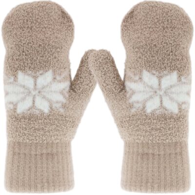 DAMSKIE JEDNOPALCZASTE ZIMOWE RĘKAWICZKI CIEPŁE ZE ŚCIAGACZEM BRĄZOWE