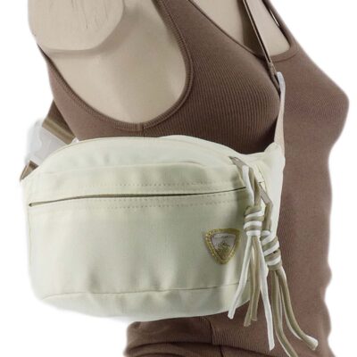 DAMSKA SASZETKA NERKA TOREBKA CROSSBODY BAG NA RAMIĘ FRĘDZLE ECRU