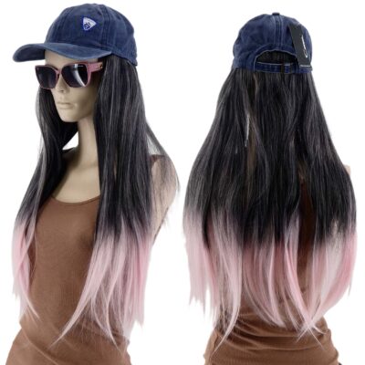 DAMSKA CZAPKA Z DASZKIEM I PERUKĄ DŁUGIE PROSTE WŁOSY DŁUGOŚĆ 40CM BRĄZ