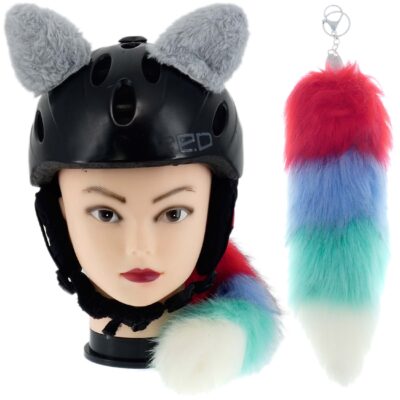 OZDOBA DO KASKU NARCIARSKIEGO NA RZEPY USZY SZARE KITA ŚWIECĄCA LED KOLOR
