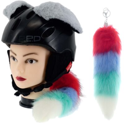 OZDOBA DO KASKU NARCIARSKIEGO NA RZEPY USZY SZARE KITA ŚWIECĄCA LED KOLOR