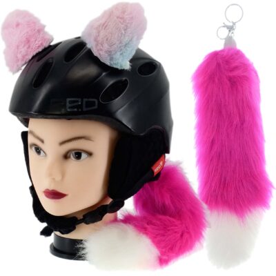 OZDOBA DO KASKU NARCIARSKIEGO MOTOCYKLOWEGO NA RZEPY USZY KITA ŚWIECĄCA RÓŻ